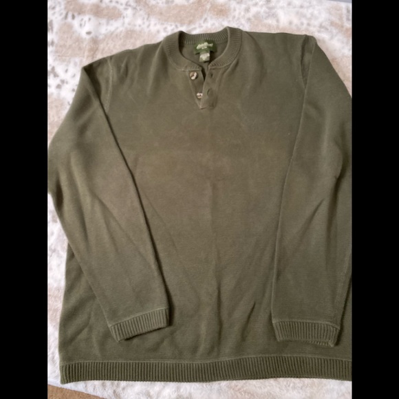 Vintage EDDIE BAUER  Sweater 100% Cotton Olive Green Size XL-T Pullover - Picture 4 of 7